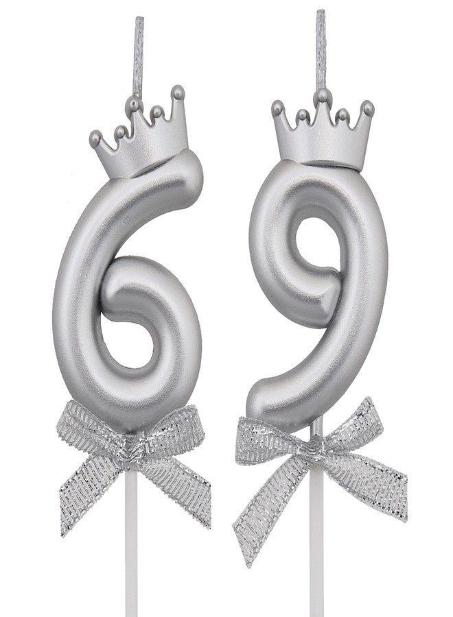 VSHILI 69 96 Birthday Candles, 69th 96th Cake Candles, Silver Happy Birthday Number 69 96 Candles Cake Topper Decorations for Party Men Women - Image 1